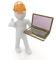 Image showing 3D small people - an engineer with the laptop 