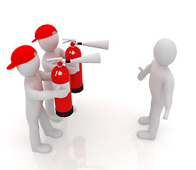 Image showing 3d mans with red fire extinguisher. The concept of confrontation