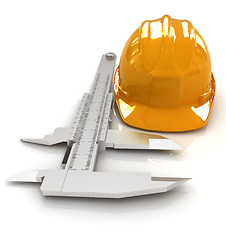 Image showing Vernier caliper and yellow hard hat 3d 