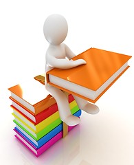 Image showing 3d man sitting on books and keeps at his book 