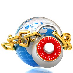 Image showing Earth globe close in chain and padlock 