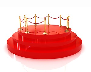 Image showing 3D glossy podium with gold handrail 