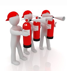 Image showing 3d mans with red fire extinguisher 