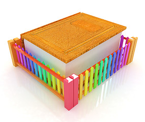 Image showing Thick leather book in closed colorfull fence. Concept informatio