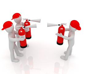 Image showing 3d mans with red fire extinguisher. The concept of confrontation