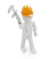 Image showing 3d man engineer in hard hat with vernier caliper 