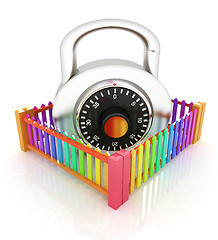 Image showing Protection concept.Lock closed colorfull fence 