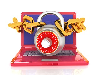 Image showing Laptop with chains and lock.3d illustration