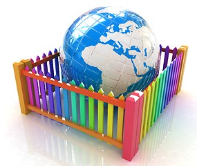 Image showing Web protection concept. Earth closed colorfull fence