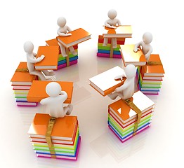 Image showing 3d mans with book sits on a colorful glossy books 