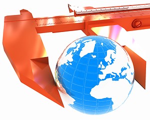 Image showing Vernier caliper measures the Earth. Global 3d concept 
