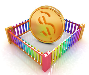 Image showing Dollar coin in closed colorfull fence concept illustration 