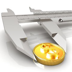 Image showing Vernier calipers with coin