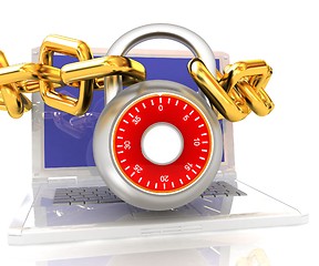 Image showing Laptop with chains and lock.3d illustration