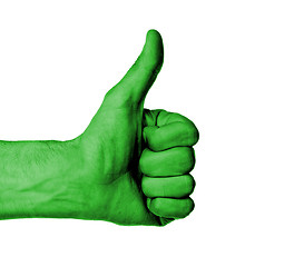 Image showing Closeup of male hand showing thumbs up sign