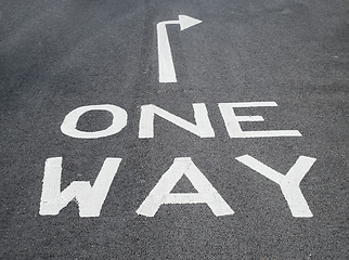 Image showing one way sign with curved arrow