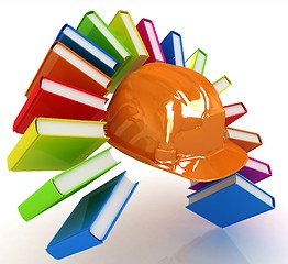 Image showing Colorful books like the rainbow and hard hat 