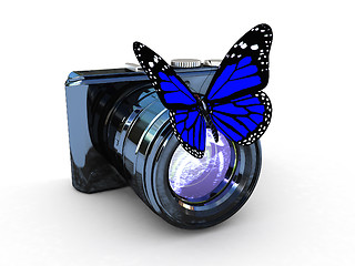 Image showing 3d illustration of photographic camera and butterfly