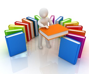 Image showing 3d white man with and books 