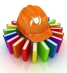 Image showing Colorful books and hard hat 