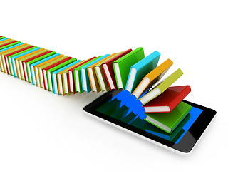 Image showing tablet pc and colorful real books