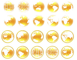 Image showing Set of yellow 3d globe icon with highlights 