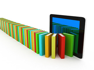 Image showing tablet pc and colorful real books