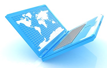 Image showing Laptop with world map on screen