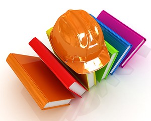 Image showing Colorful books and hard hat 