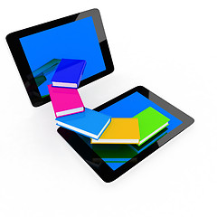 Image showing tablet pc and colorful real books