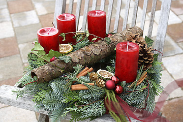 Image showing Christmas wreath with red candles