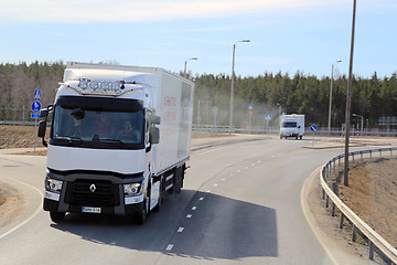 Image showing Test Driving a White Renault Range T Long Haulage Truck