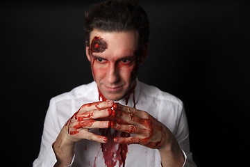 Image showing Psychopath with bloody hands