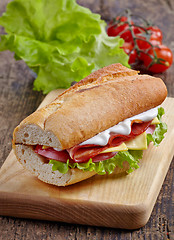 Image showing Sandwich with serrano ham and vegetables