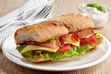 Image showing Sandwich with serrano ham and vegetables