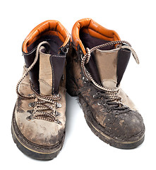 Image showing Pair of old dirty trekking boots