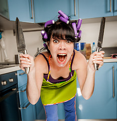 Image showing Crazy funny housewife