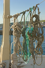 Image showing Ropes on Boat Deck