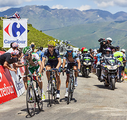 Image showing Three Cyclists on Col de Val Louron Azet