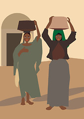 Image showing Women return from the market 