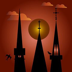 Image showing Church towers at night 