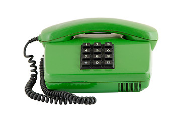 Image showing green house phone black buttons isolated on white 