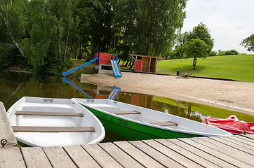 Image showing relaxation beach shore and moored boats 