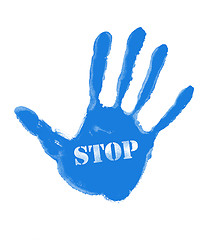 Image showing Blue handprint with the word ''Stop''