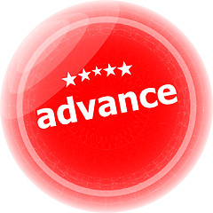 Image showing advance word red stickers, icon button, business concept