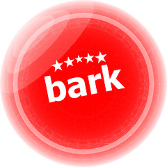 Image showing bark word on stickers red button, business label