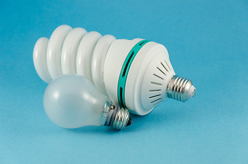 Image showing economy lamp incandescent bulb on blue background 