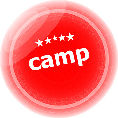 Image showing camp word stickers red button, web icon button