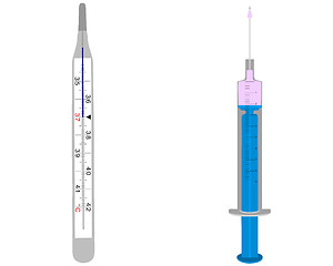 Image showing Illustration of clinical thermometer and injection on white