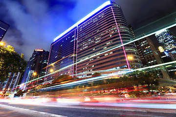 Image showing Car light through city at night